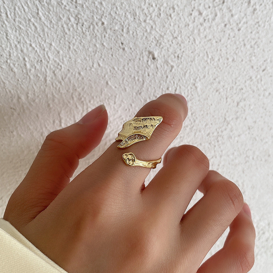 Anello geometrico da donna in argento sterling 925 testurizzato irregolare vintage