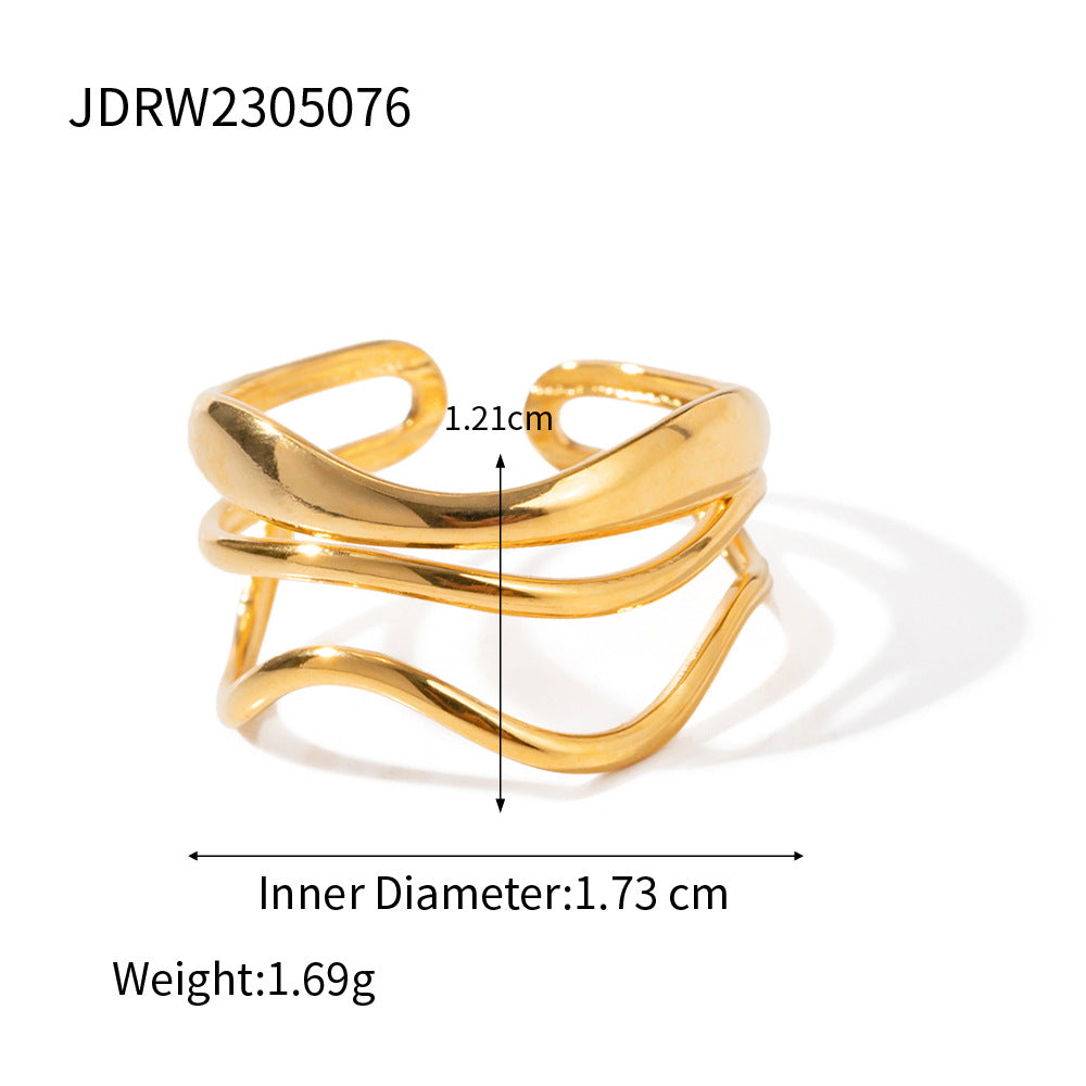 Geometric Plated Stainless Steel Open Ring for Women