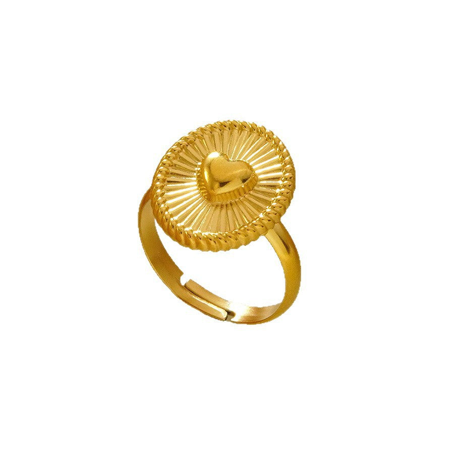 Anello Aperto da Donna Minimalista a Cuore Geometrico in Acciaio Inossidabile Placcato