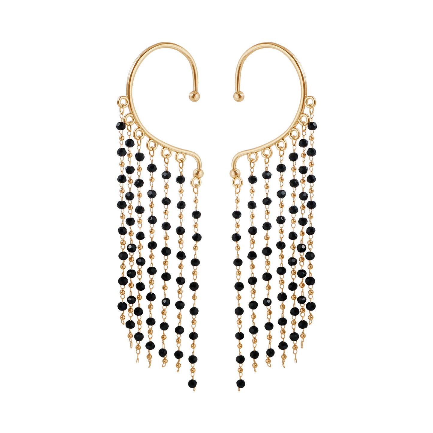 Black Crystal Glass Plated Tassel Ear Cuff