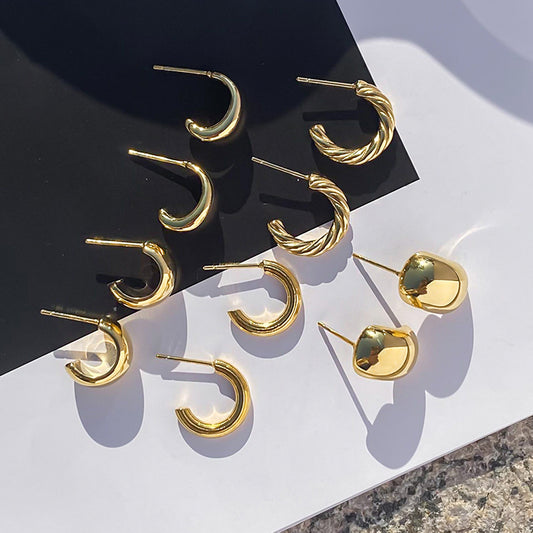 Pendientes de tuerca geométricos de acero de titanio para mujer con acabado chapado, joyería minimalista de moda
