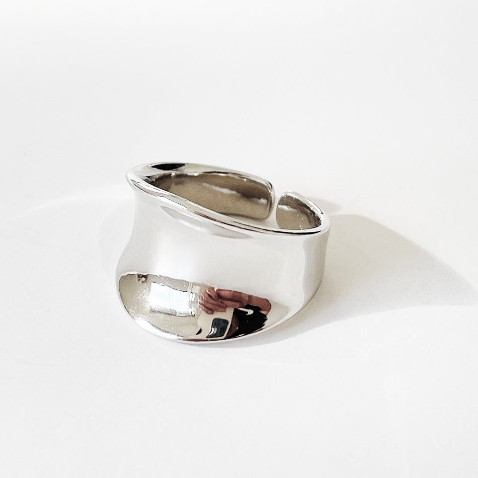 Dolce anello da donna a fascia larga, lucido, geometrico, in argento sterling 925, dal design minimalista