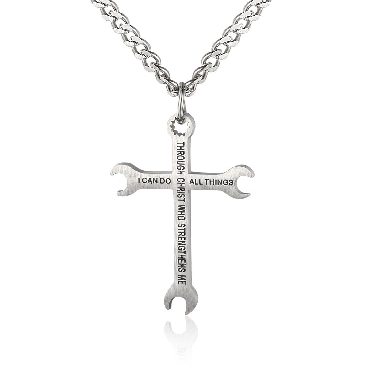 Minimalist Cross Pendant Necklace in Stainless Steel with Plated Finish for Men