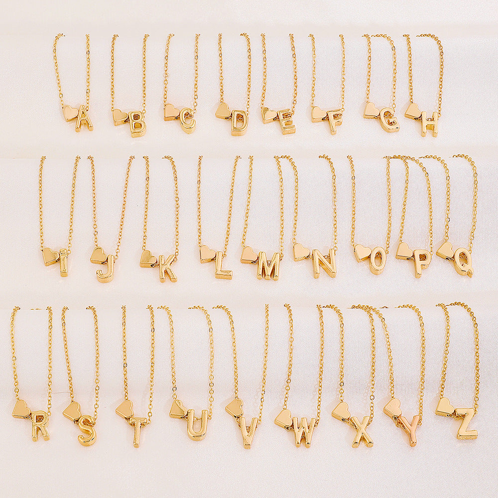 Sweet Heart Letter Alloy Plated Necklace Singapore Chain for Women