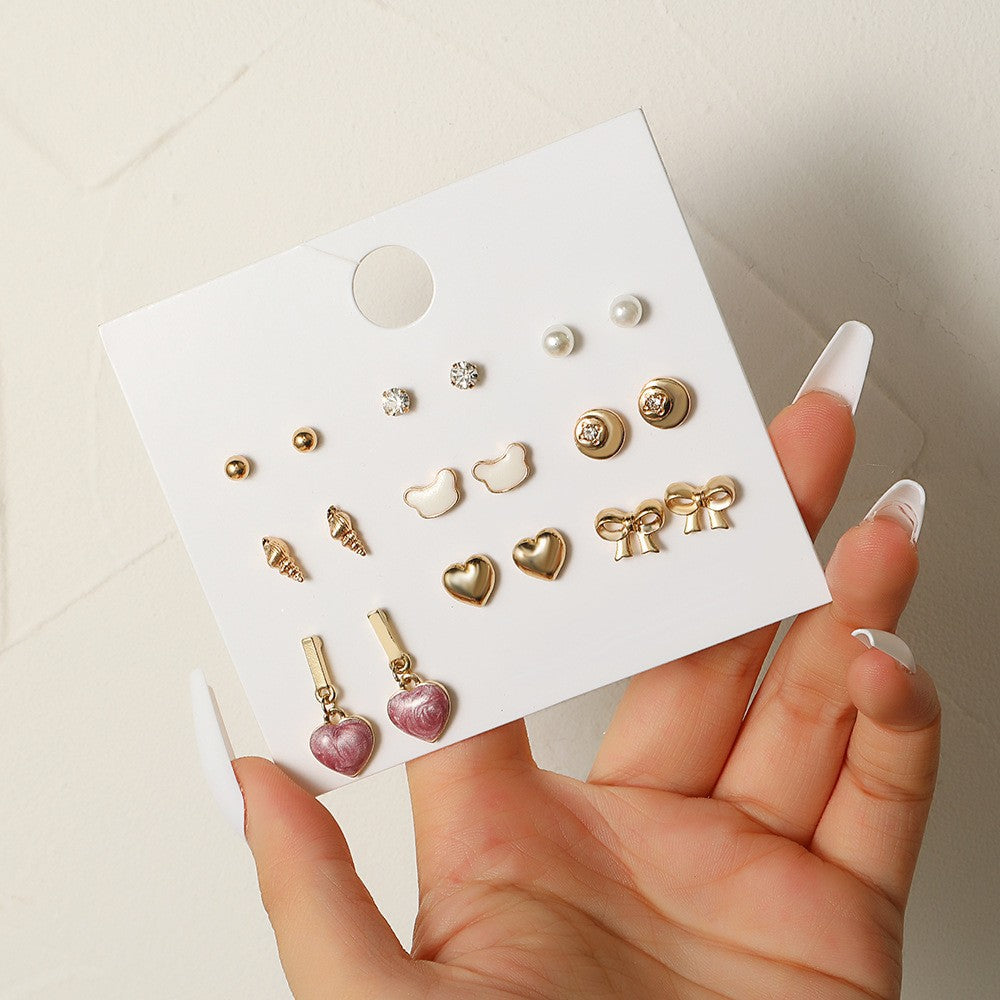 Sweet Heart Geometric Alloy Plated Stud Earrings for Women