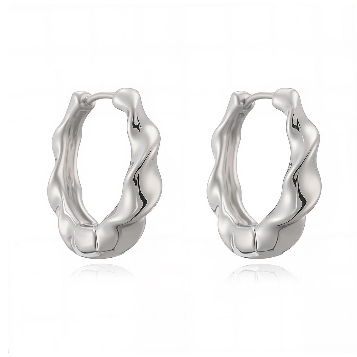Minimalist Geometric Gold Plated Brass Wave Earrings for Women