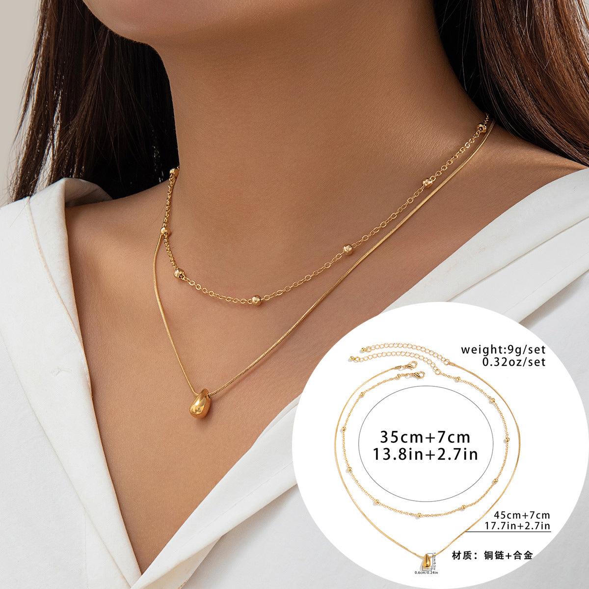 Punk Style Teardrop Shaped Pendant Necklace with Polished Metallic Finish and Snake Chain for Women