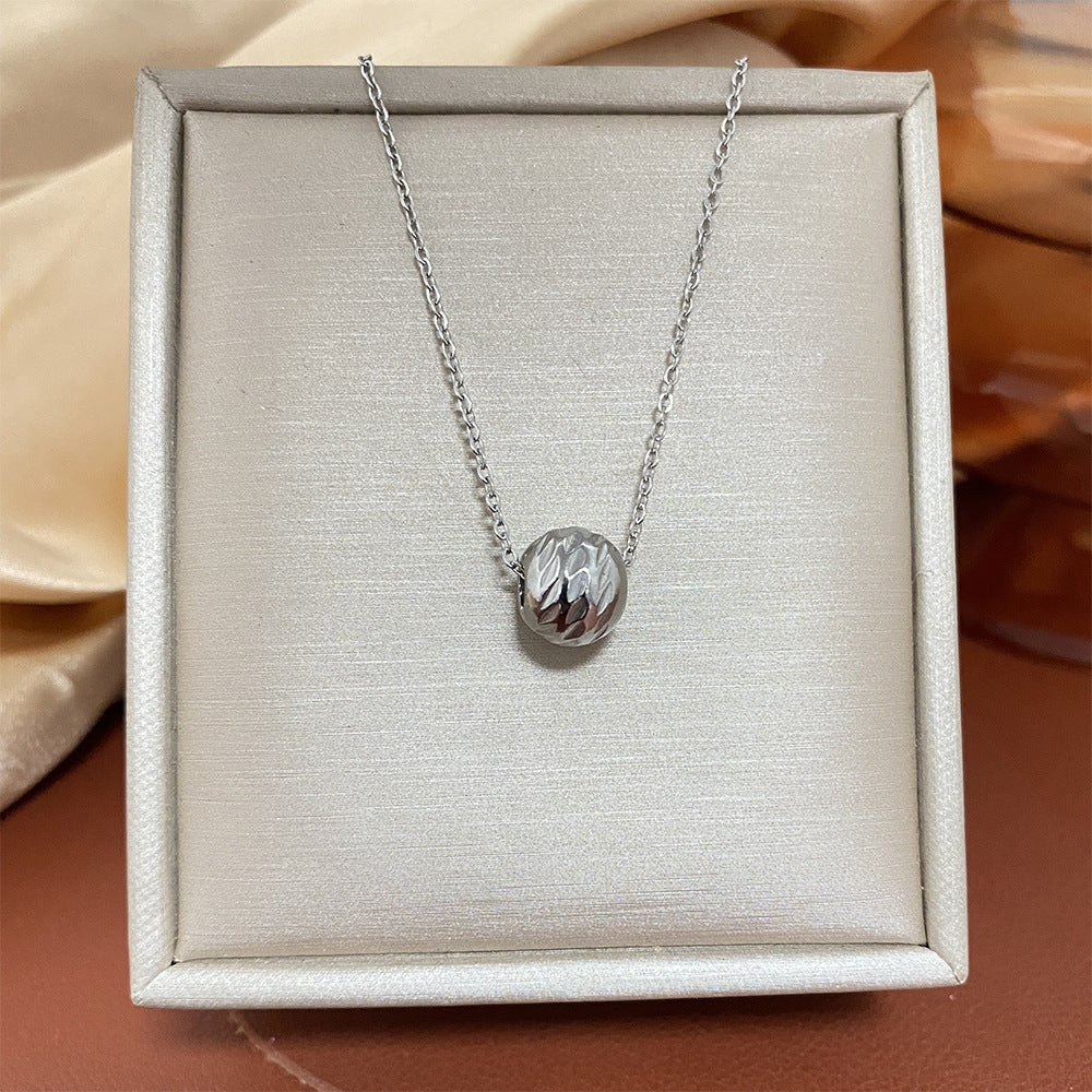 Minimalist Geometric Titanium Steel Plated 18K Gold Round Bead Clavicle Necklace for Women