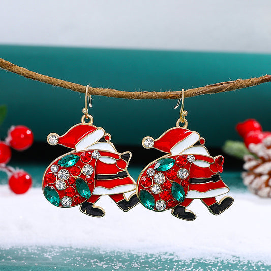Christmas-Themed Santa Claus and Letter-Shaped Alloy Earrings with Plated Finish for Women