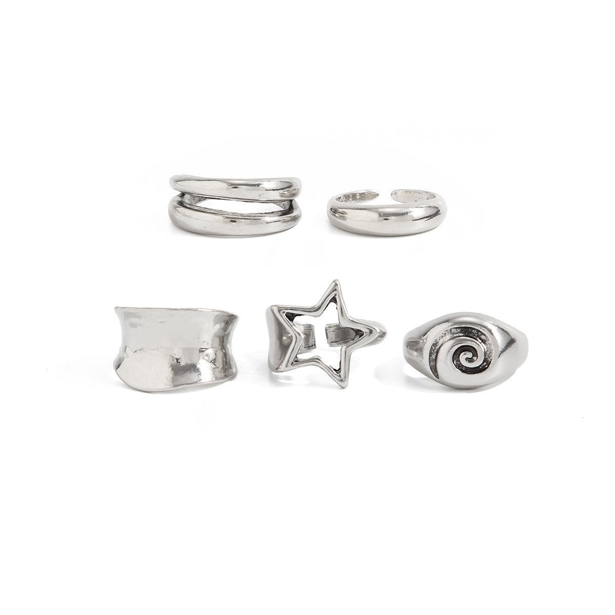 Minimalist Hip-hop Geometric Star Hollow Spiral Plated Zinc Alloy Ring for Women