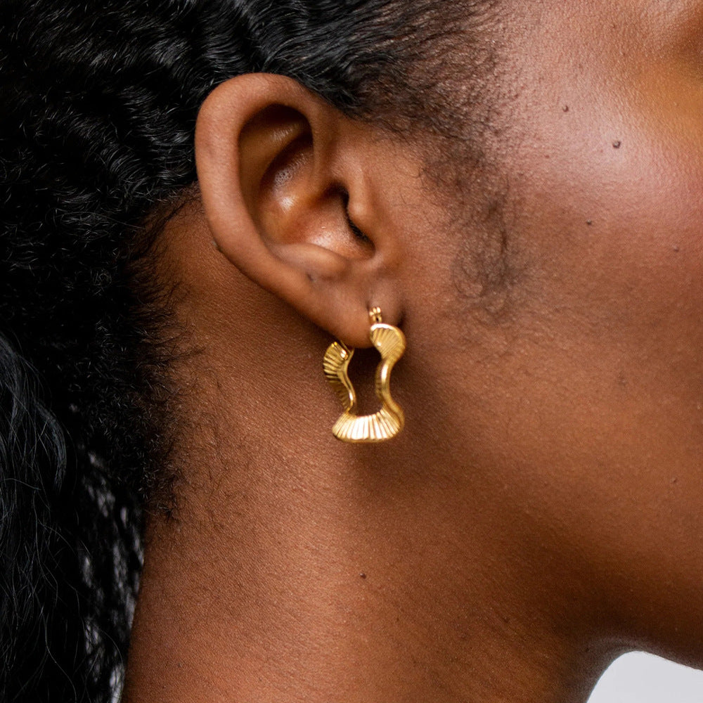 Vintage-Inspired Geometric Titanium Steel Stud Earrings with 18K Gold Plating for Women