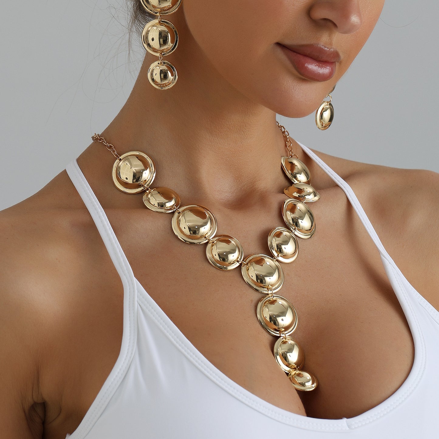 Vintage Exaggerated Geometric Round Alloy Plated Y-Necklace for Women