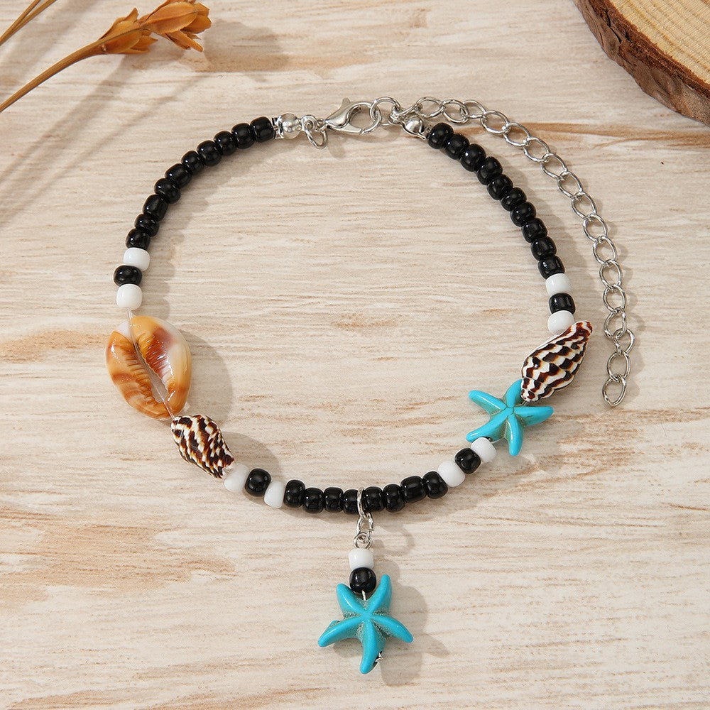Bohemian Ethnic Geometric Wood Shell Braided Anklet for Men