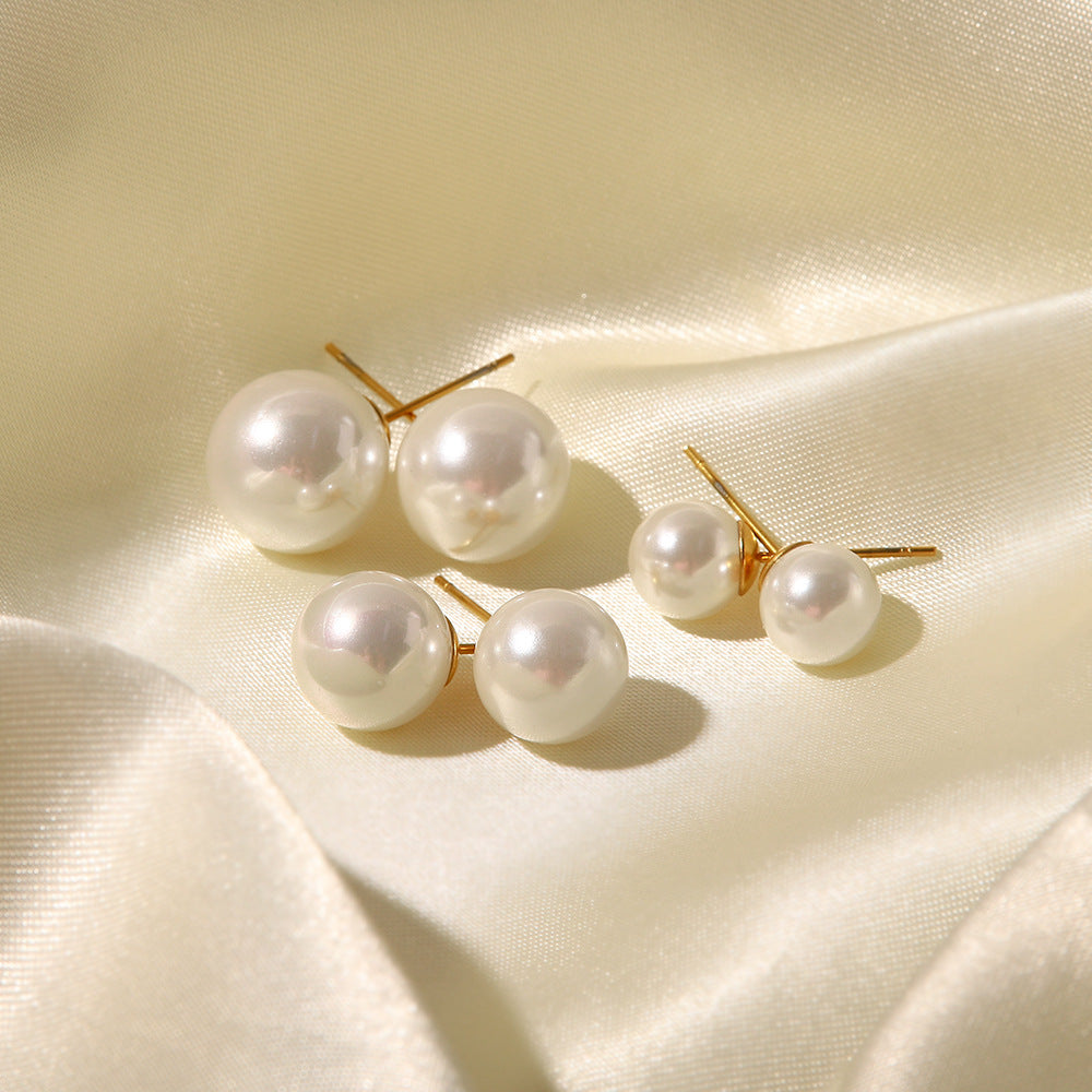 Orecchini a perno da donna in acciaio inossidabile geometrico con perla iridescente grande, stile vintage francese chic minimalista