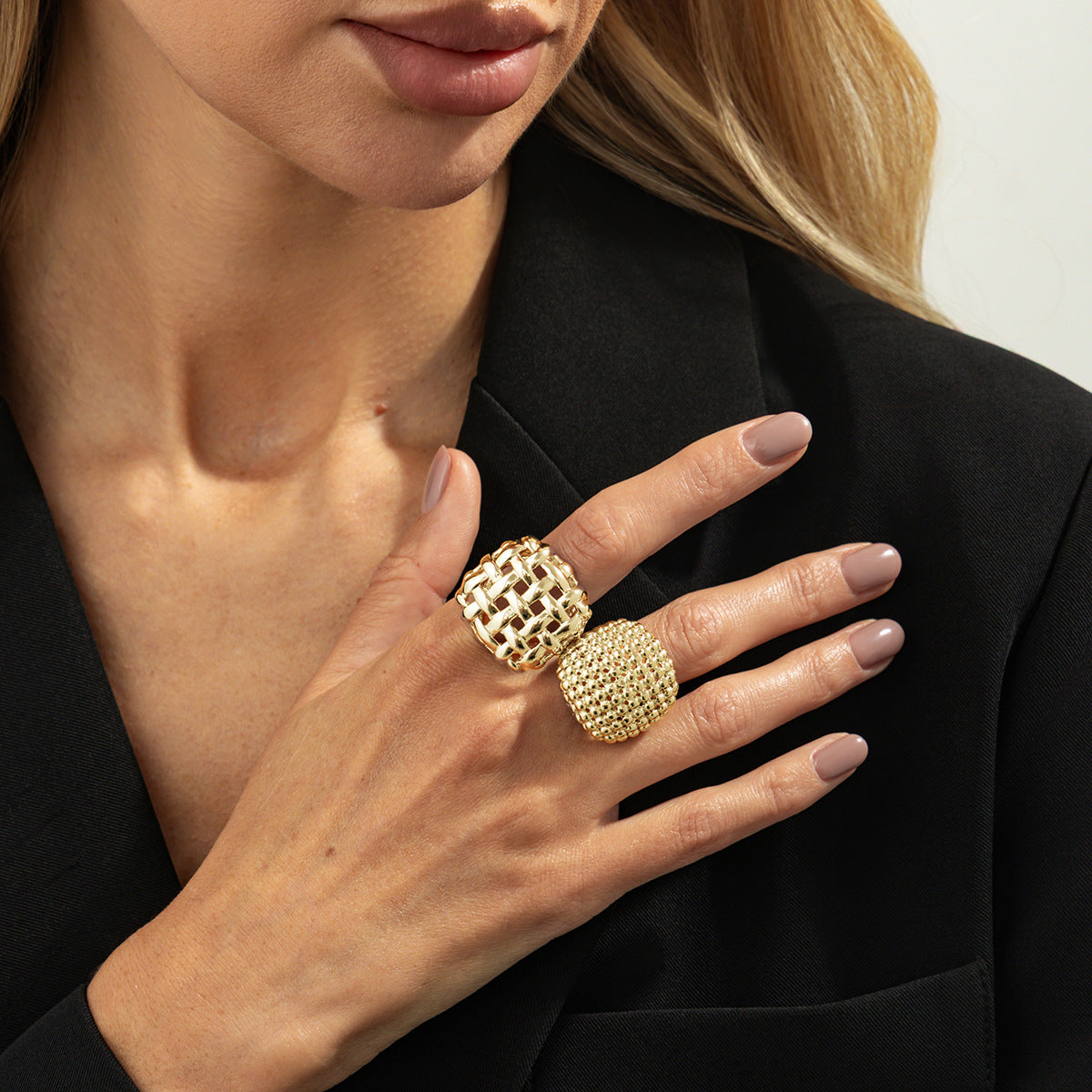 Luxury Elegant Geometric Round Plated Alloy Ring Set for Women
