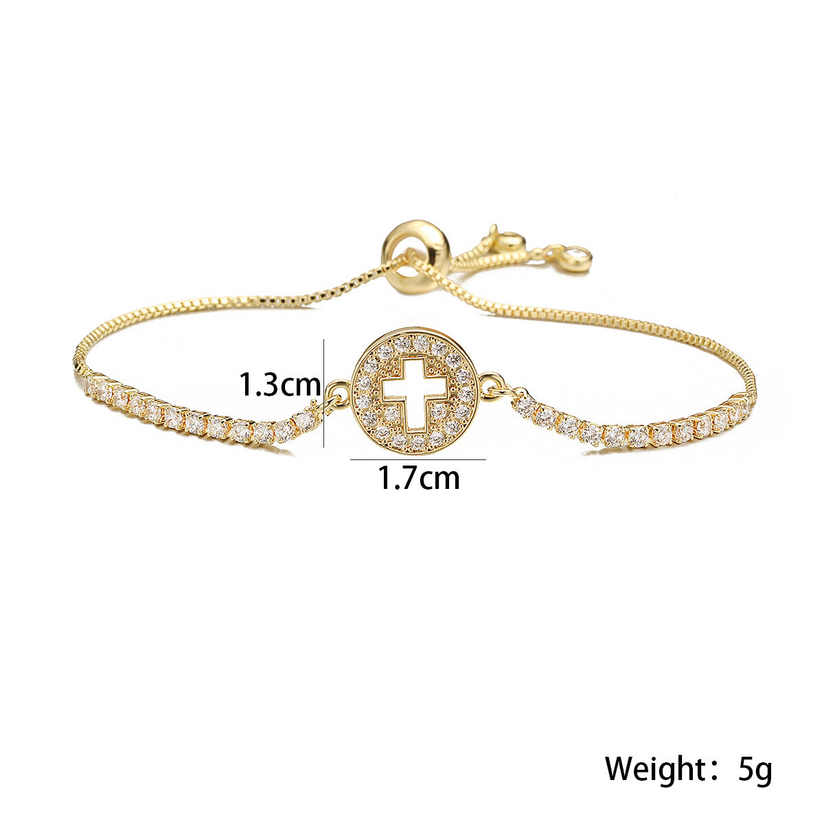 Minimalist Luxury Gold Plated Brass Geometric Cross Bracelet with Cubic Zirconia for Women