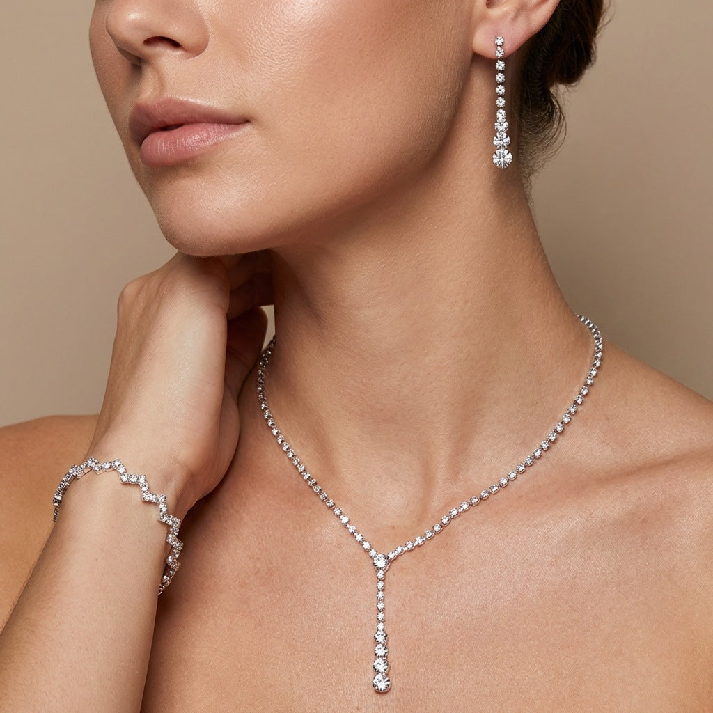 Vintage Floral Teardrop Plated Brass Necklace and Earring Set for Women