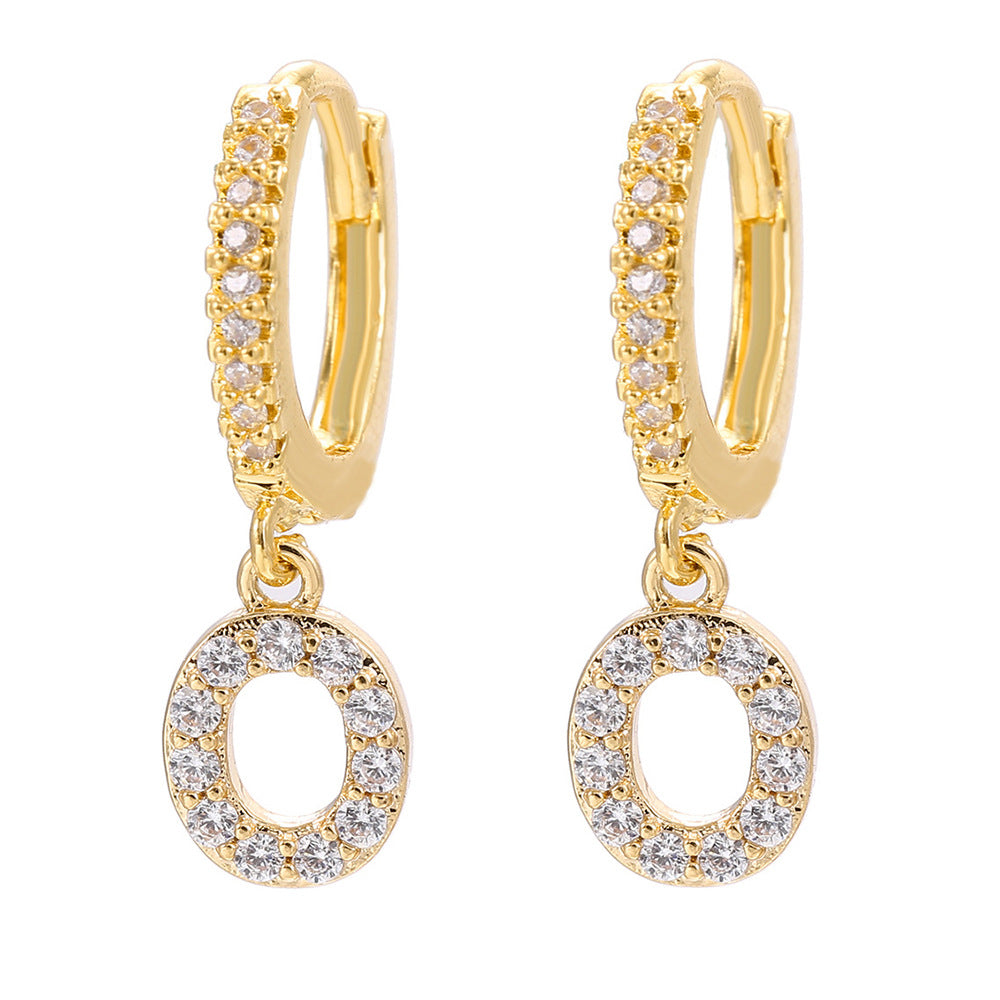 Elegant Gold Plated Letter Cubic Zirconia Inlay Brass Earrings