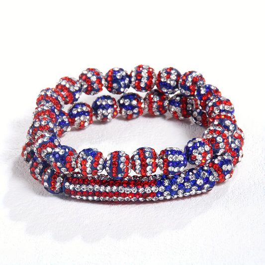 Elegante set di bracciali elasticizzati da donna con strass intarsiati e perline rotonde in resina