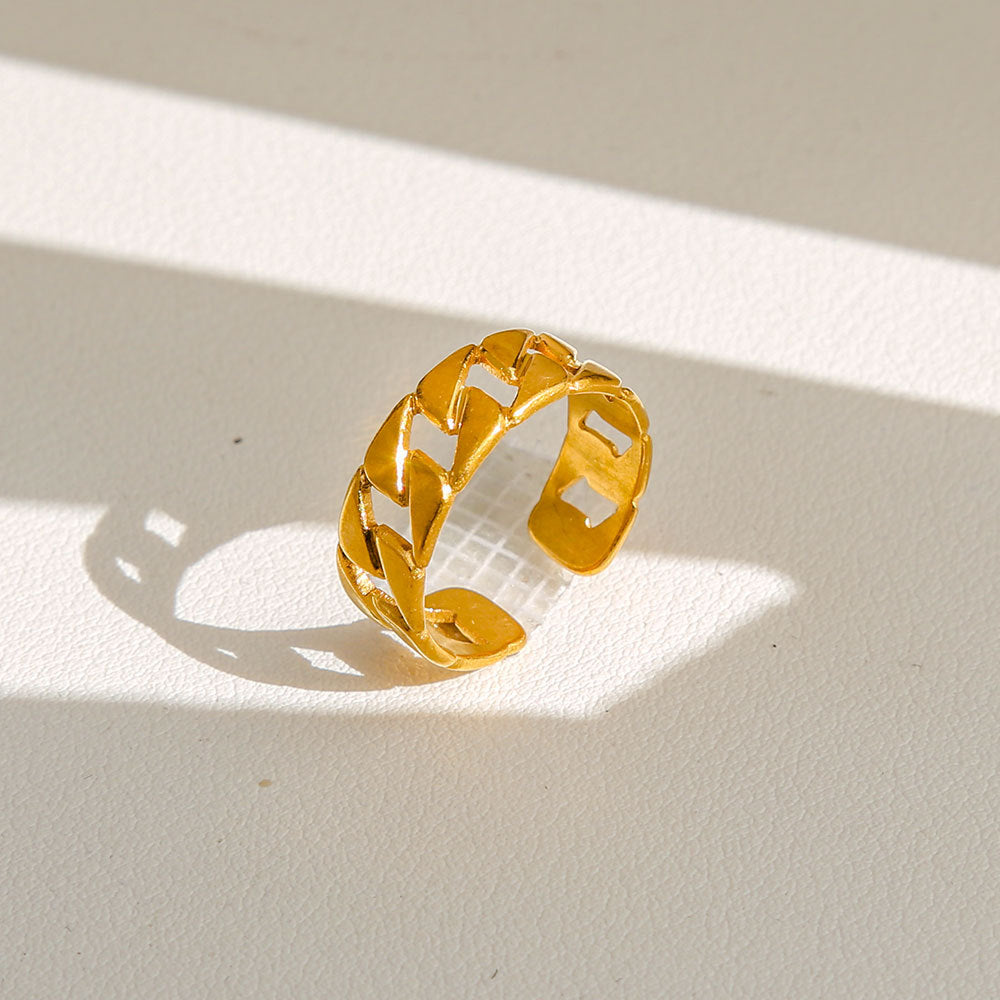 Anello regolabile in acciaio al titanio, stile hip hop geometrico, placcato per donna