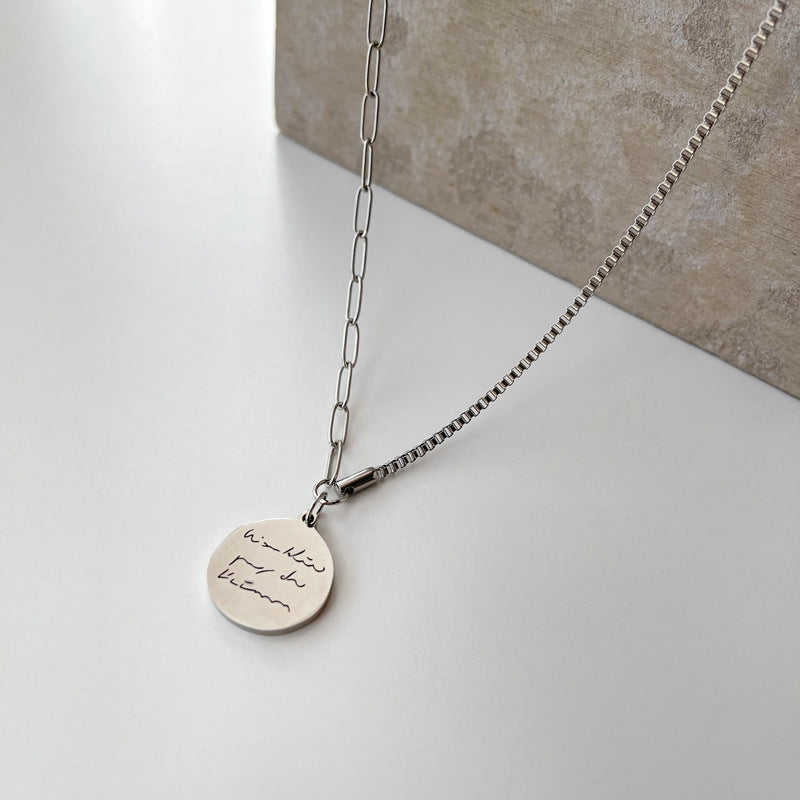 Minimalist Vintage-Style Titanium Steel Letter Pendant Necklace for Women and Men with Plated Finish and Clavicle Chain