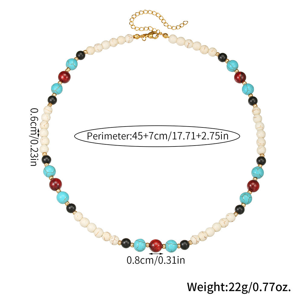 Bohemian Geometric Wood and Turquoise Beaded Cable Chain Necklace for Unisex