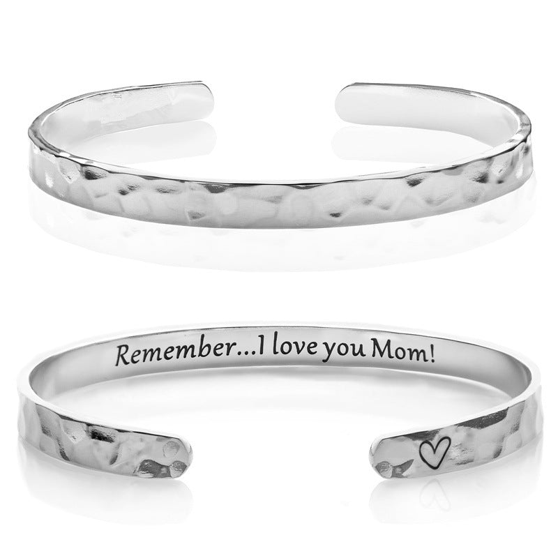 Minimalist Stainless Steel Engraved Open Moon Surface Textured Hammered Bracelet
