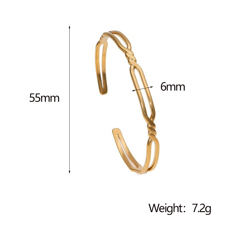 Bracciale Minimalista da Donna in Acciaio al Titanio Placcato Oro, Design a Doppio Anello, Gioielli Ipoallergenici in Acciaio Inossidabile