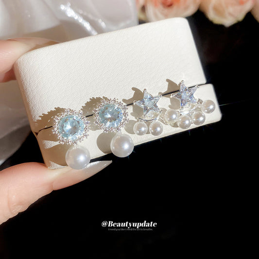 Retro Elegant Star-Shaped Pearl Stud Earrings with Zircon Inlay for Women, Minimalist Office-Ready Lightweight Luxury Ear Jewelry