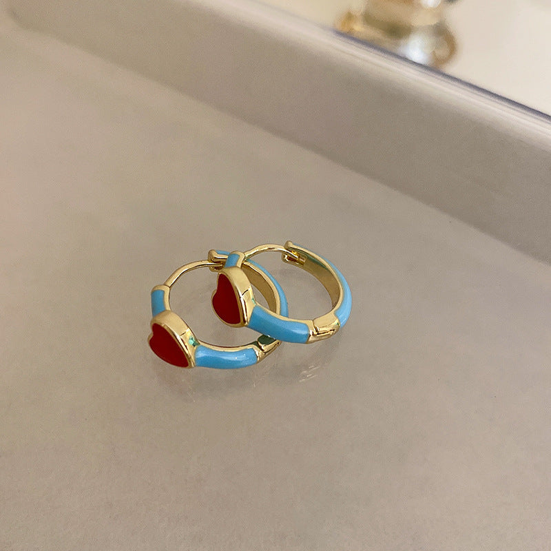 Chic Vintage Heart-Shaped Enamel Earrings with 925 Sterling Silver Posts for Women