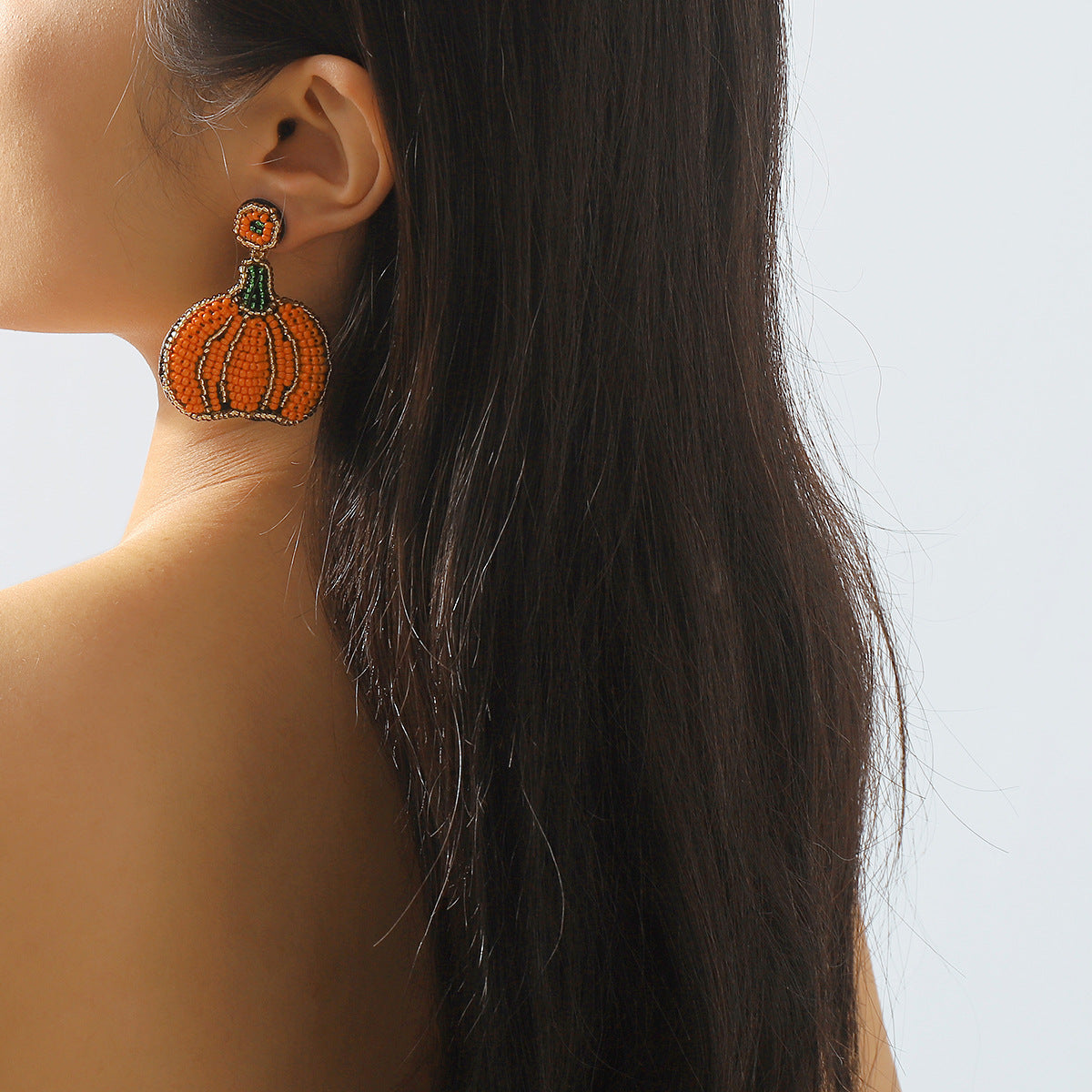 Orecchini geometrici a forma di zucca di Halloween da donna con base in PU e perni in acciaio inossidabile