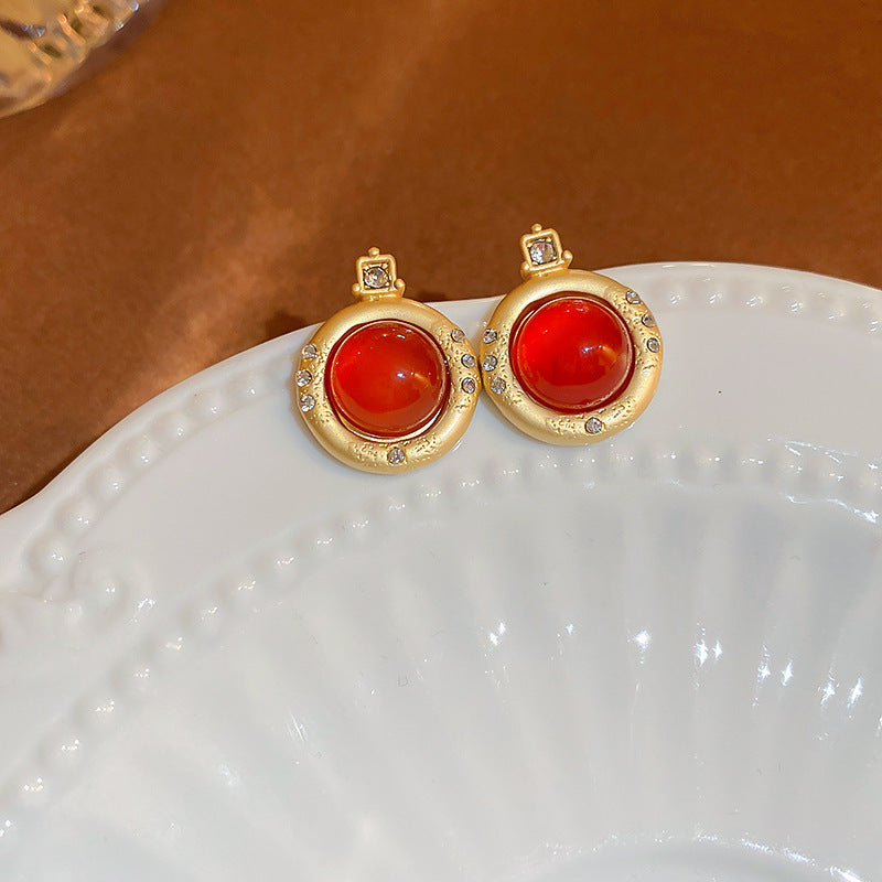 Vintage-Style Geometric Stud Earrings in Copper with Electroplated Finish for Women
