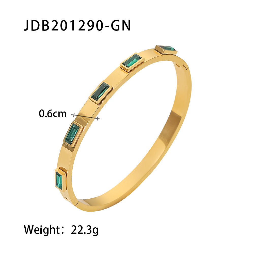 18K Gold Plated Stainless Steel Round Geometric Cubic Zirconia Bracelet