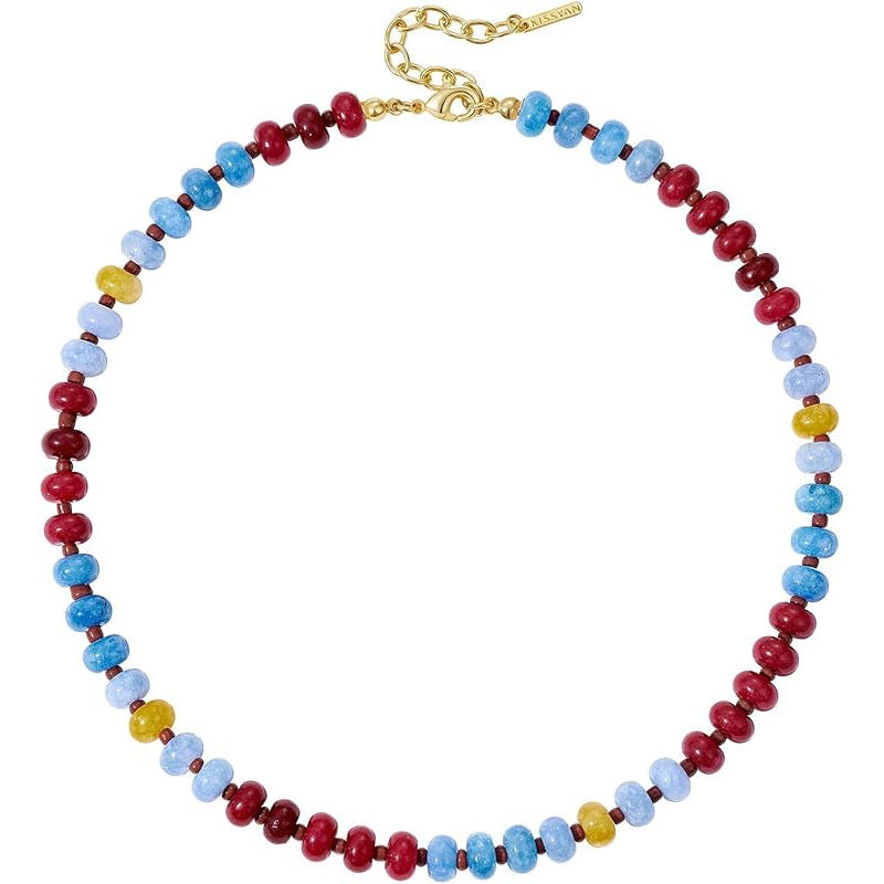 Bohemian Round Gemstone Ball Chain Necklace Unisex Handmade Jewelry