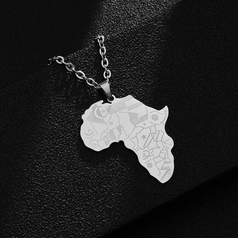 Collana alla moda con ciondolo a forma di elefante e mappa dell'Africa, in acciaio al titanio placcato, unisex