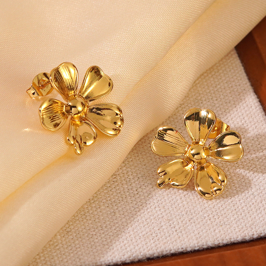 Luxury Gold Plated Floral Stainless Steel Earrings for Women