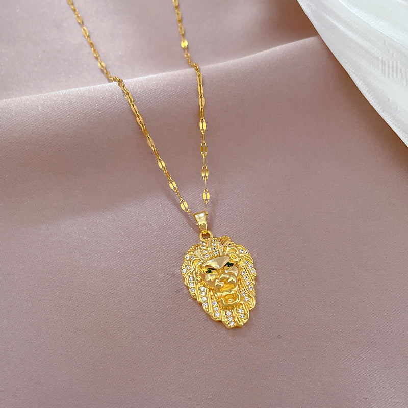 Minimalist Geometric Lion King Necklace for Women and Men with Stainless Steel Chain and Moon Motif