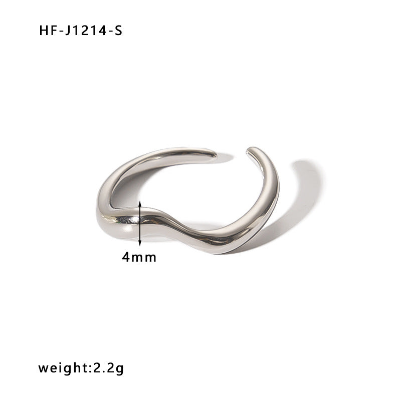 Minimalist Stainless Steel Ring with Crown Heart Bow Knot Leaf Wave Diamond Drop Star Geometric Shape 18K Vacuum Plated Gold Finish Women's Band
