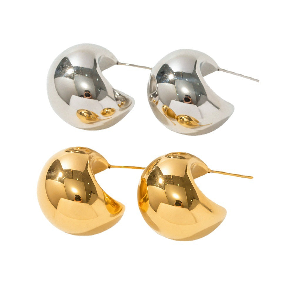 Orecchini a cerchio a semicerchio cavo a forma di C alla moda in acciaio inossidabile placcato oro 18 carati con forme geometriche da donna