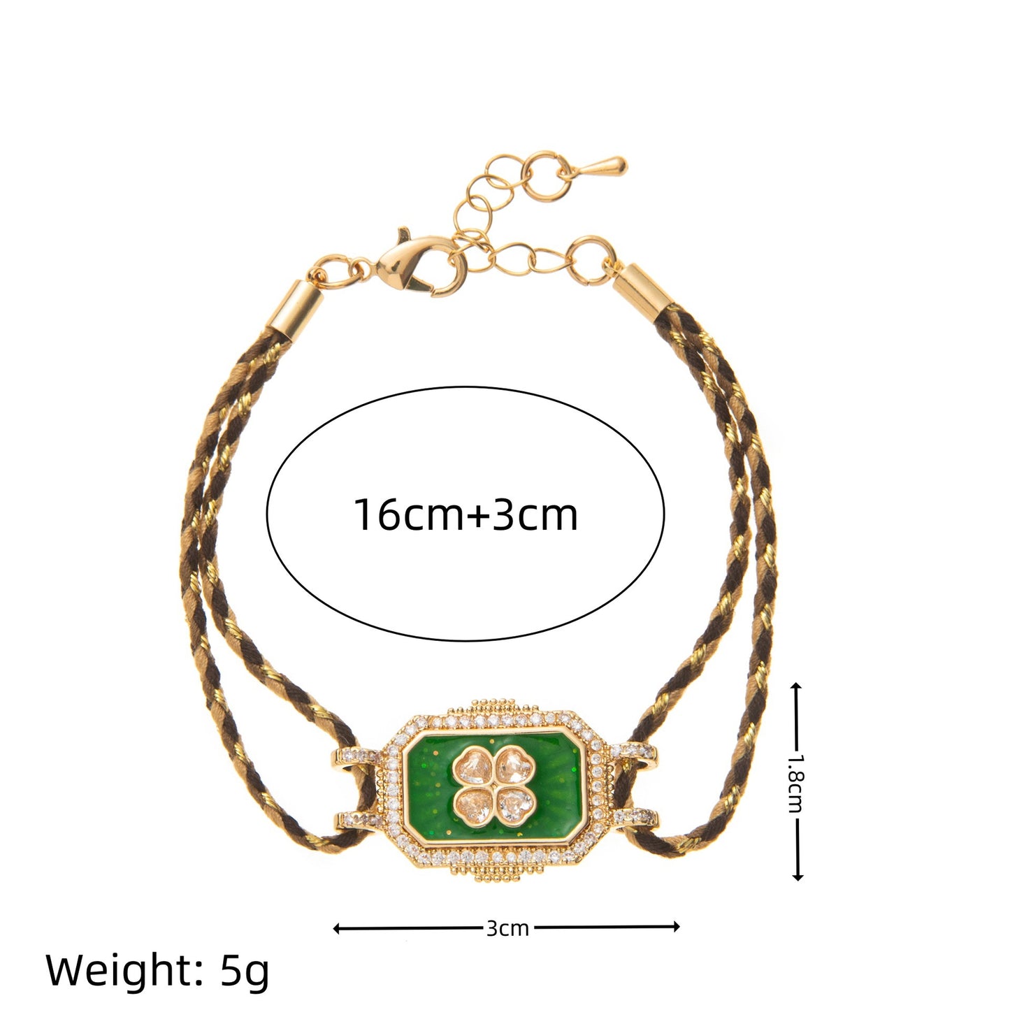 Bracciale da donna in stile bohémien vintage con quadrifoglio geometrico e zirconi intarsiati in rame
