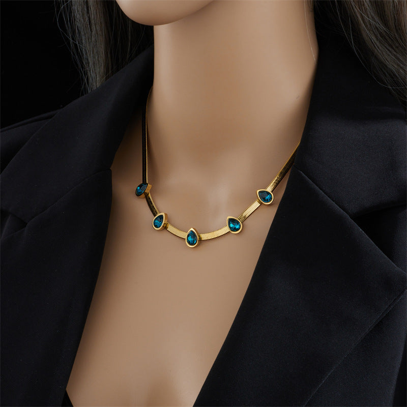 Original Design Geometric Blue Water Drop Pendant Necklace in Titanium Steel with Plating Finish for Women and Men
