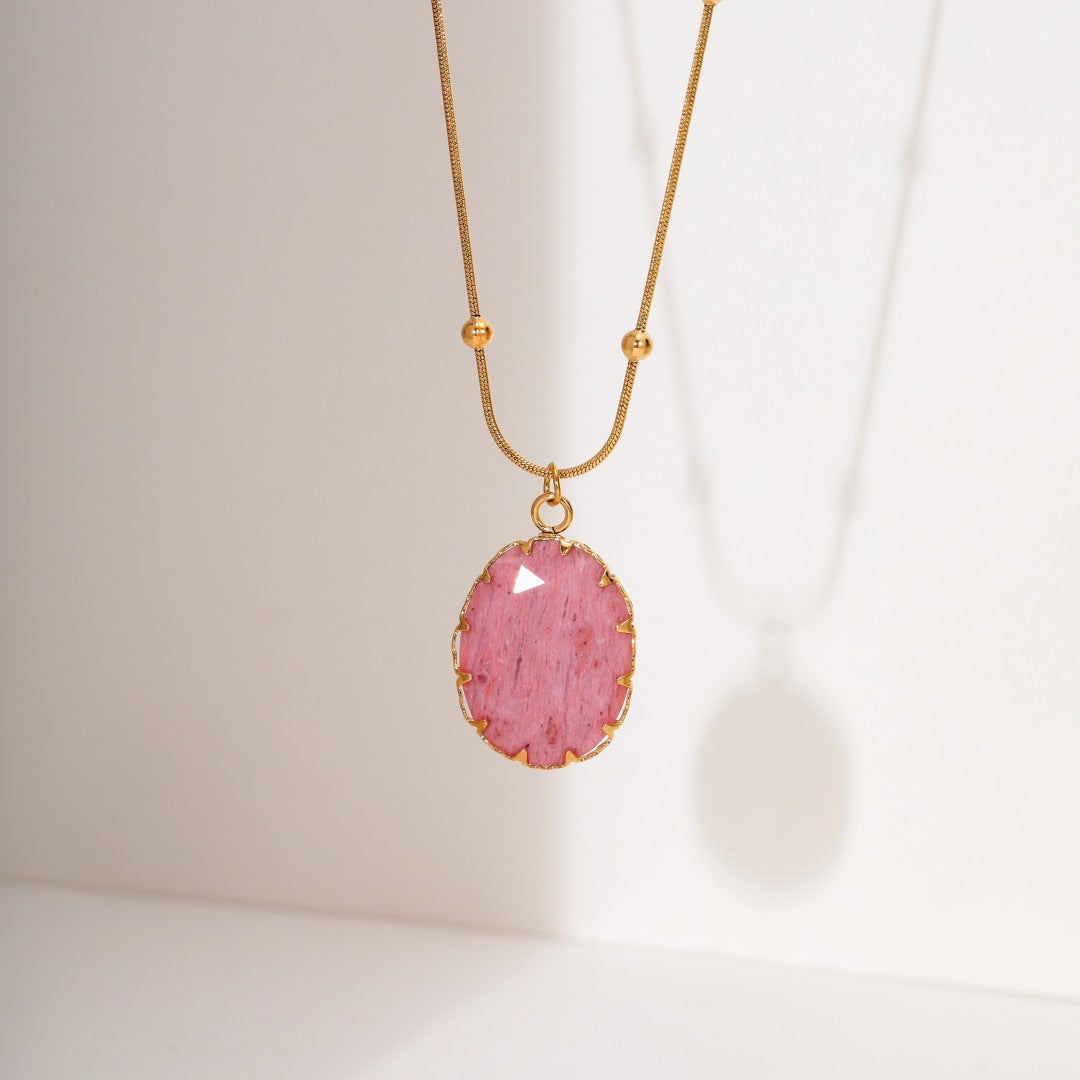 Fashionable Geometric Red Jasper Pendant Necklace for Women in Titanium Steel with 18K Gold Plating