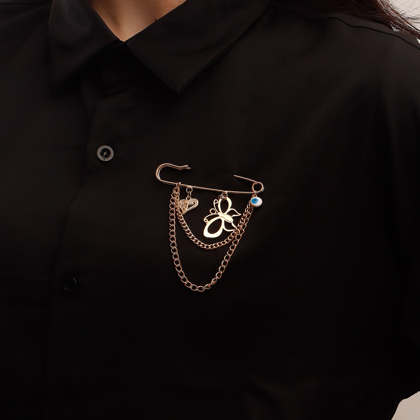 Punk Geometric Hollow Butterfly Tassel Brooch Pendant for Women Alloy Plated Fashion Accessory