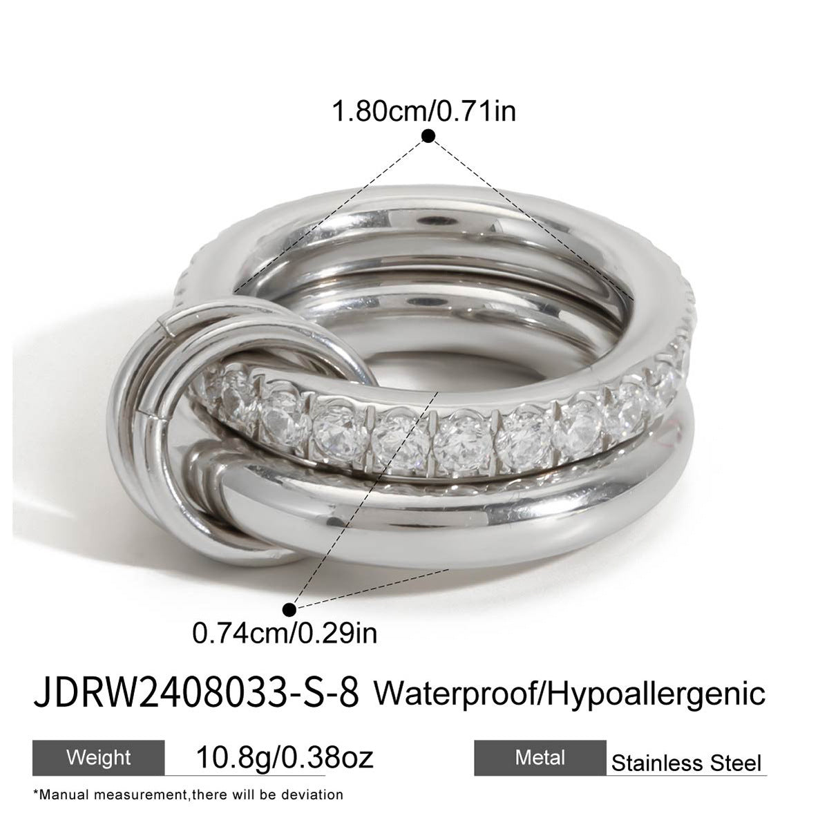 Anillo minimalista geométrico de titanio y acero con detalles de perlas, anillo de moda hipoalergénico de acero inoxidable para mujer