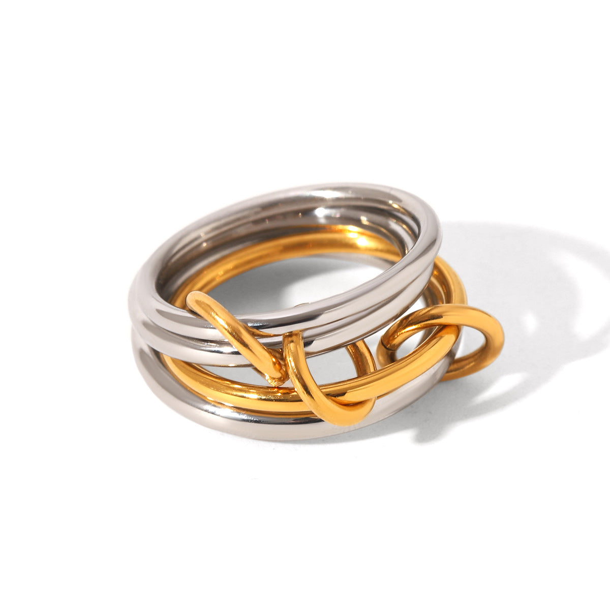Set di Anelli Impilabili da Donna Geometrici Minimalisti in Acciaio Inox con Finitura Placcata
