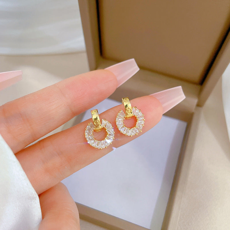 Set Collana e Orecchini in Acciaio al Titanio di Lusso Geometrico con Intarsi di Strass da Donna