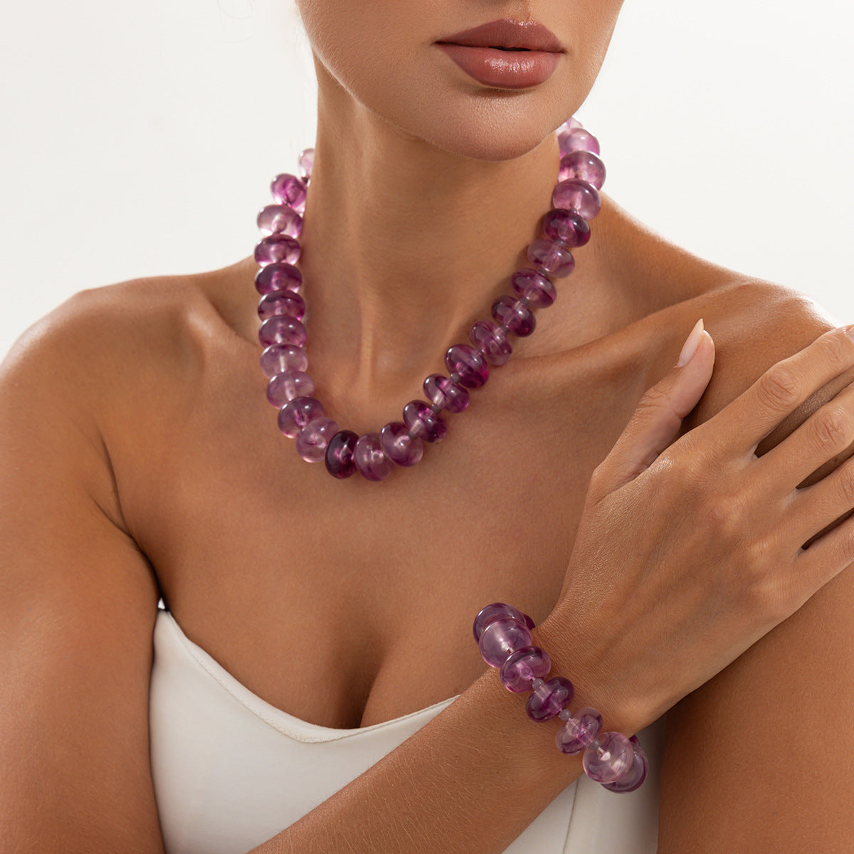 Bohemian Geometric Oval Gradient Resin Necklace for Women