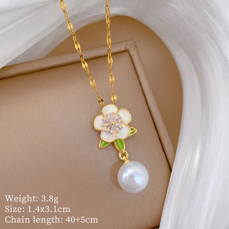 Sweet Minimalist Animal Shape Brass Pendant with Cubic Zirconia Inlay Titanium Steel Necklace for Unisex