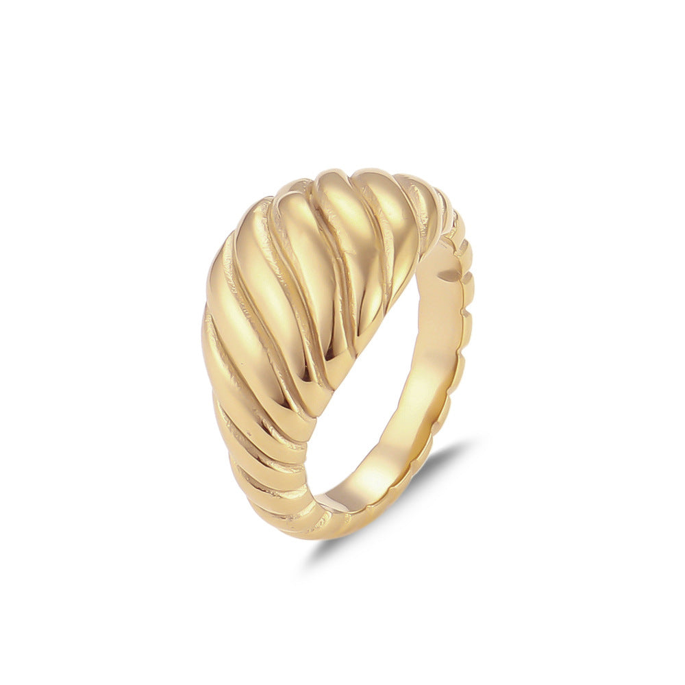 Fashionable OL Style Geometric Heart-Shaped Stainless Steel Hollow Twisted Ring with Plating Finish for Women