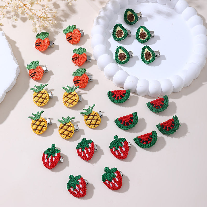 Pinzas de pelo con forma de lazo y tul con temática frutal de estilo natural para niños, pinzas de pelo de primavera